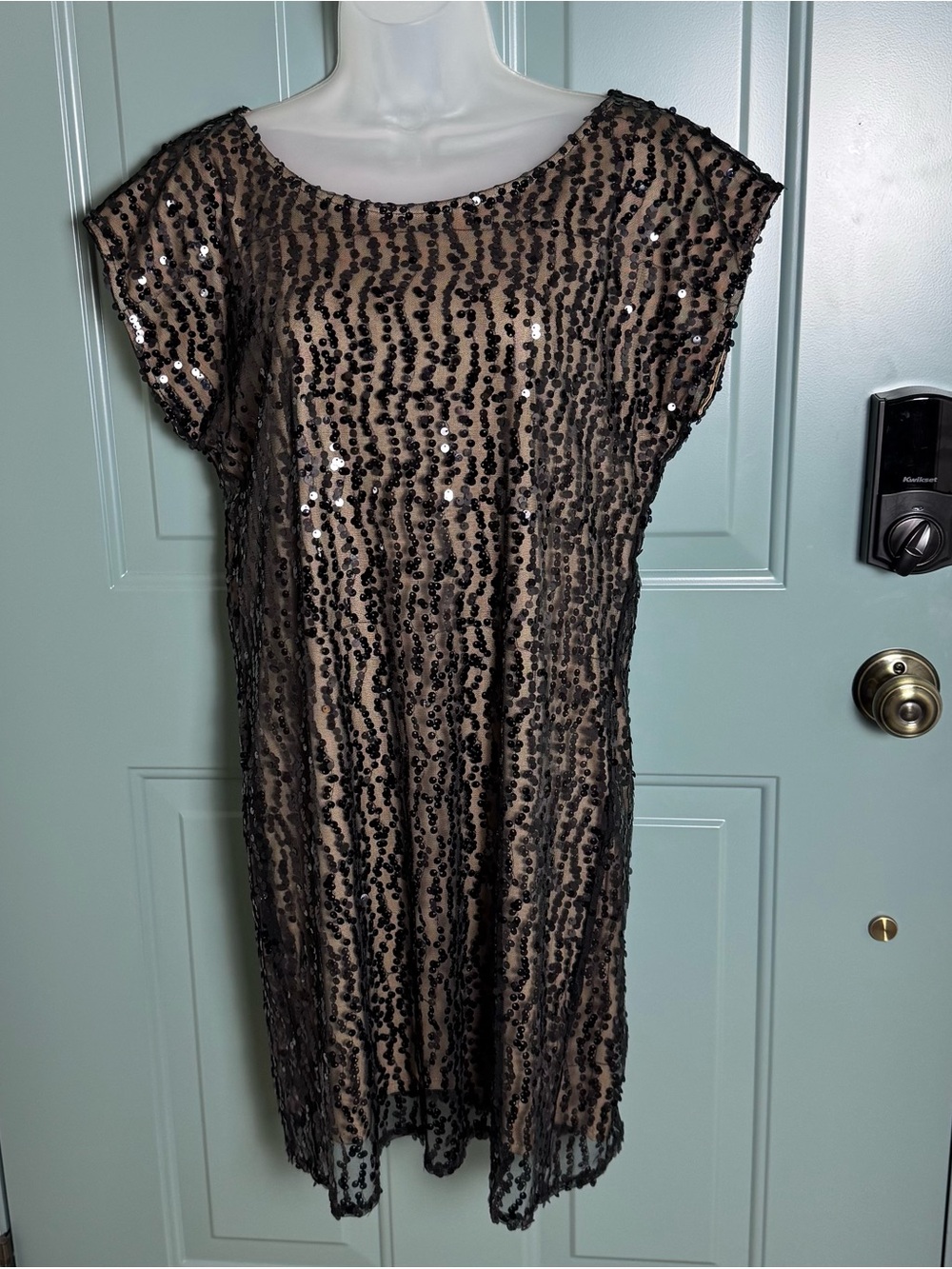 Laundry by Design Sequin Cocktail Dress Black Nude Medium